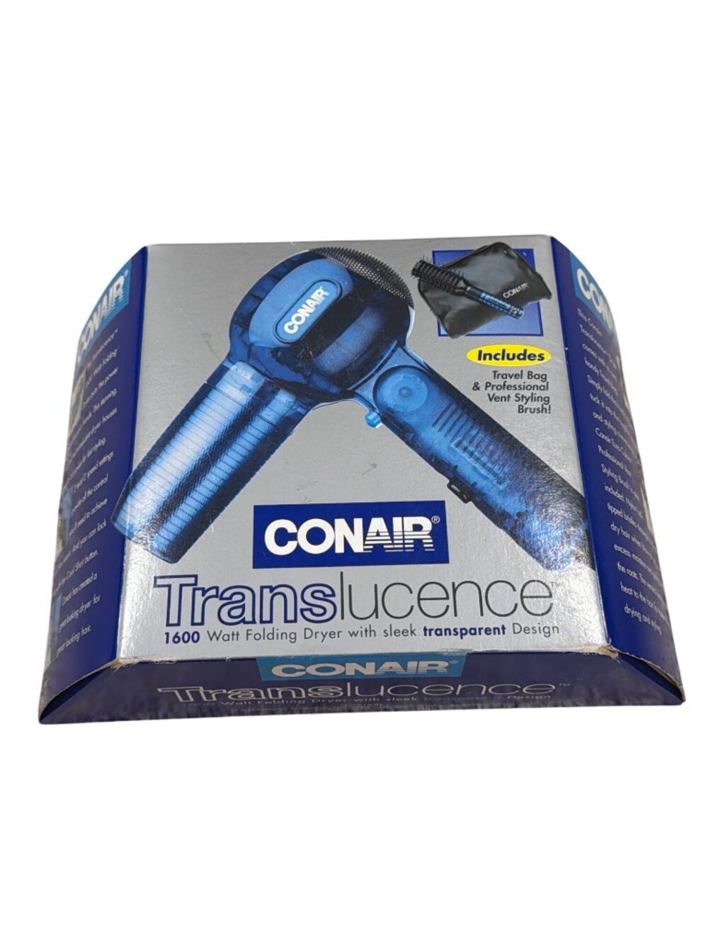 Conair Translucence 1600 Watt Folding Hair Dryer With Travel Bag And Styling Bru